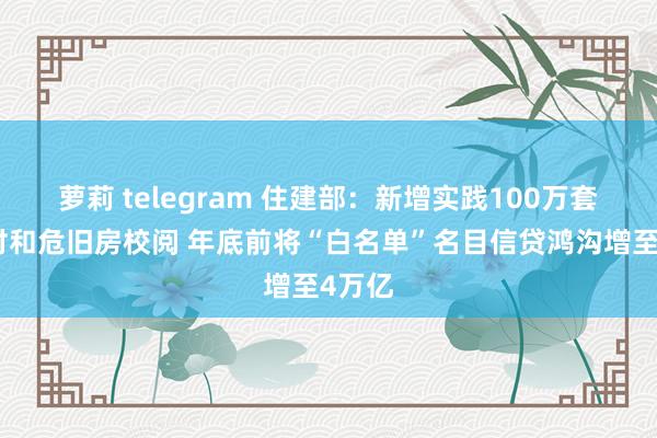 萝莉 telegram 住建部：新增实践100万套城中村和危旧房校阅 年底前将“白名单”名目信贷鸿沟增至4万亿