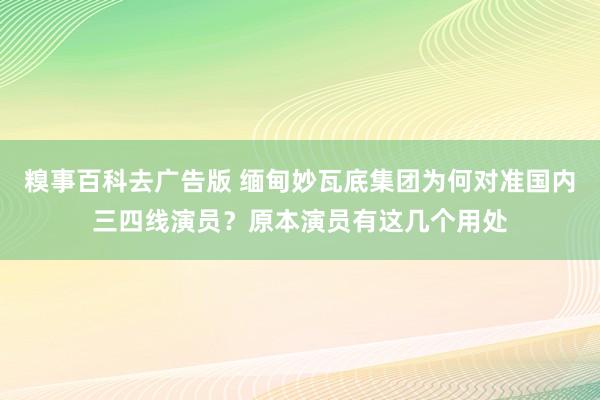 糗事百科去广告版 缅甸妙瓦底集团为何对准国内三四线演员？原本演员有这几个用处